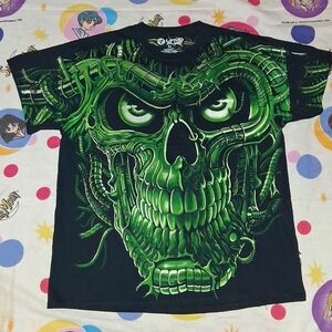 New 2017 Liquid Blue Green Skull Shirt Terminator Skeleton Tee All Over Print